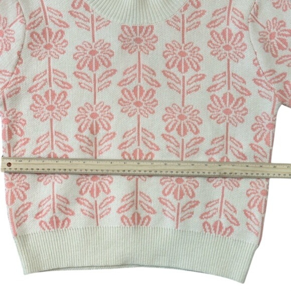 NEW &merci Women's Size L Apolline Floral Apricot Crush Knit Sweater Pink  Cream - Picture 11 of 12